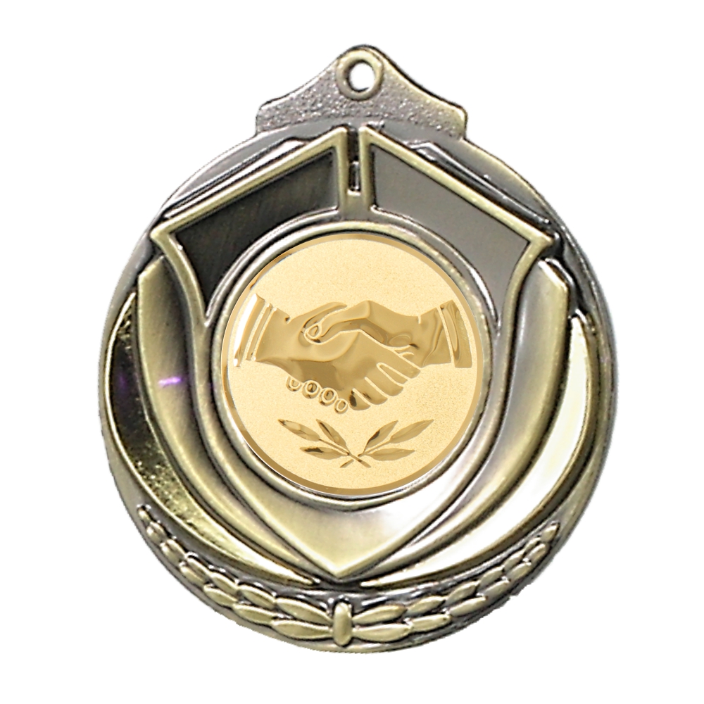 Two Tone Handshake Medal 50mm Silver