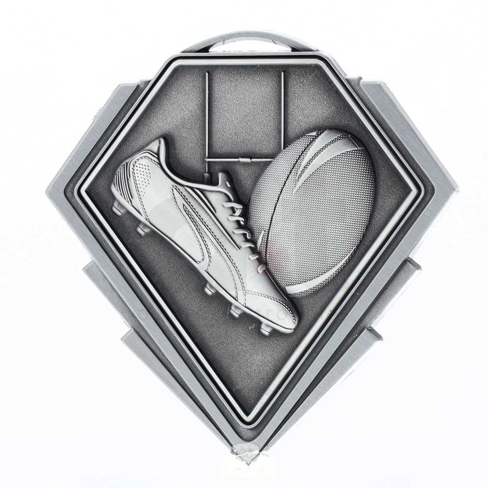 Diamond Medal Silver 80mm - Rugby
