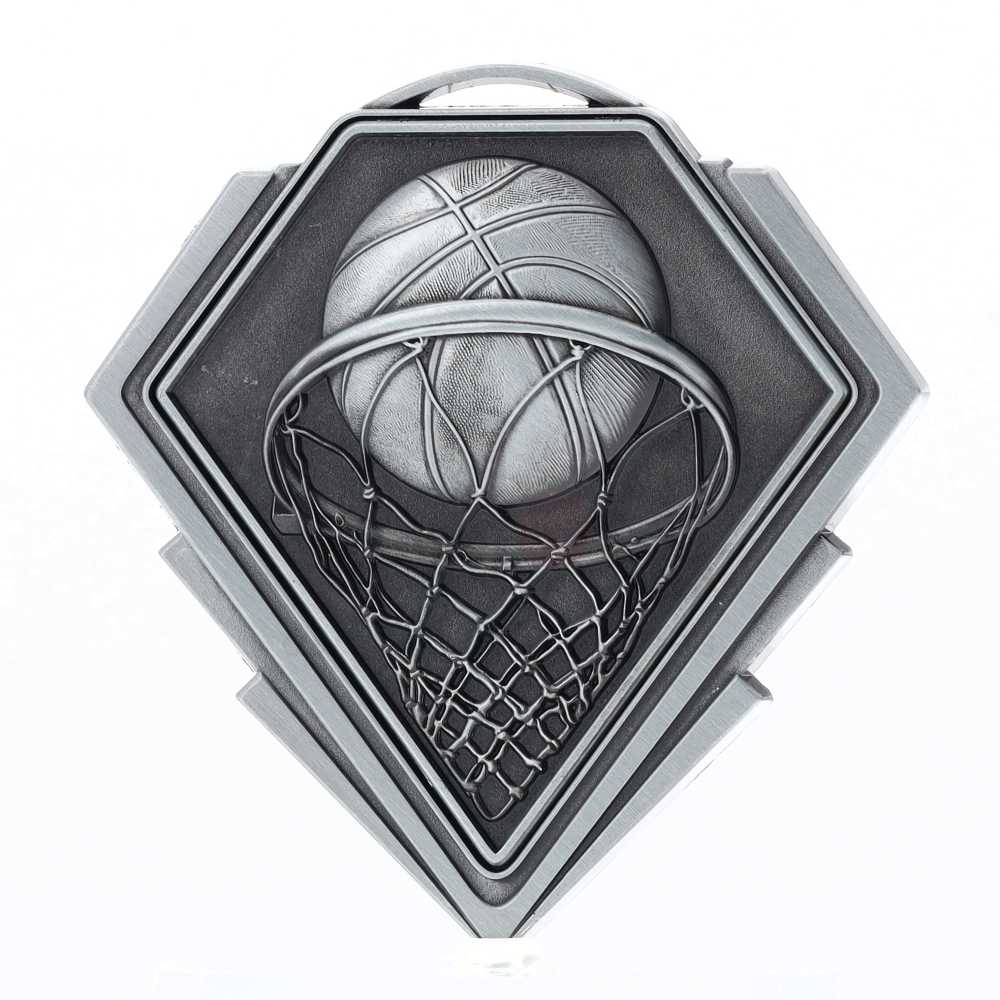Diamond Medal Silver 80mm - Basketball